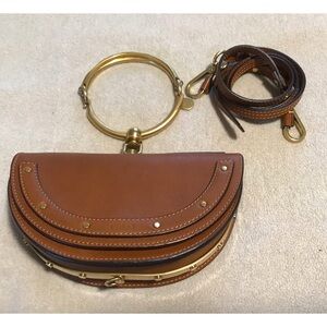 Chloe brown leather wristlet with convertible shoulder strap